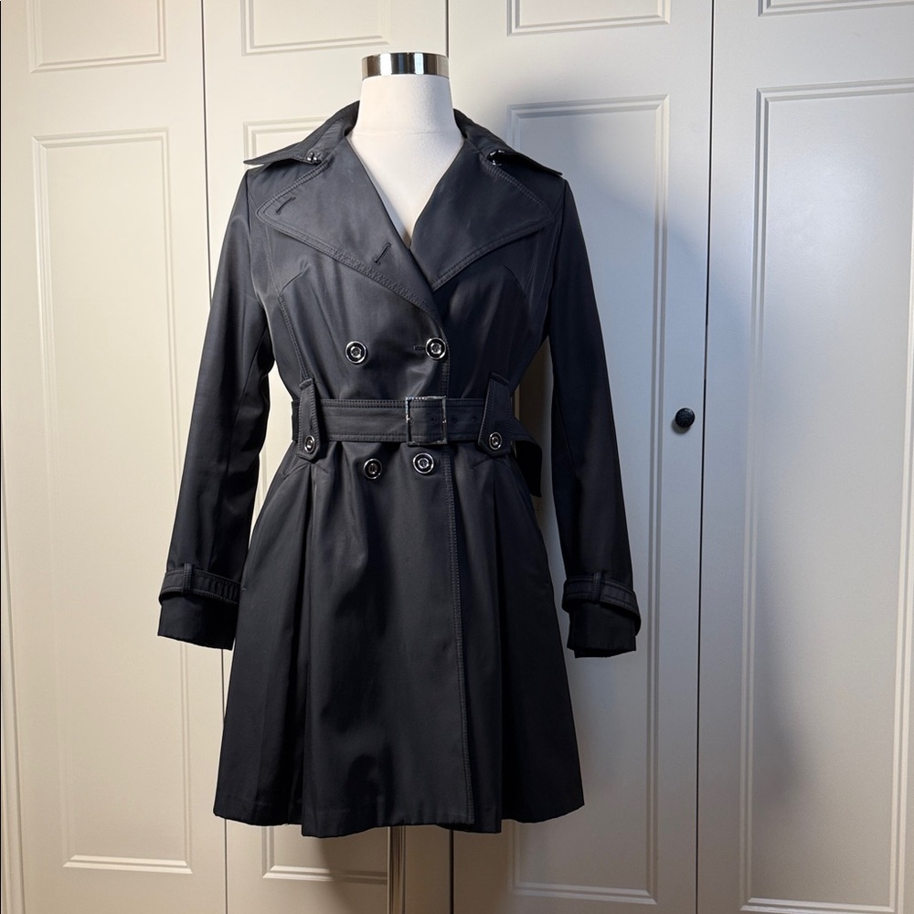 Laundry By Shelli Segal Black Double-Breasted Trench Coat